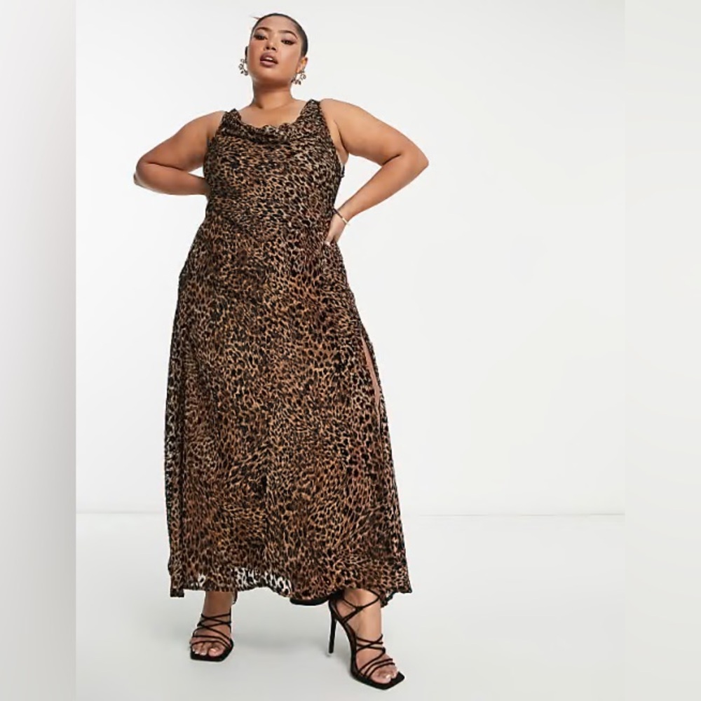 Asos Curve Devore midi slip dress in animal print
